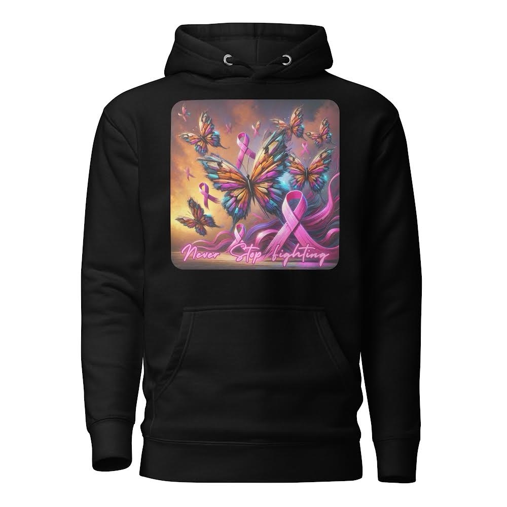 Never Stop Fighting Hoodie with Butterfly and Ribbon Design 🎊🎊🎊HOST PICK 🎊🎊🎊